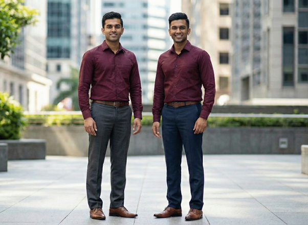 burgundy dress shirt what color pants Men's Slim Fit Solid Color Dress Shirt (Burgundy) Burgundy / X-Large/17-17.5 Neck/32-33 Sleeve main image 0