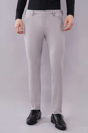 4 way grey formal pants for men with lycra fabric