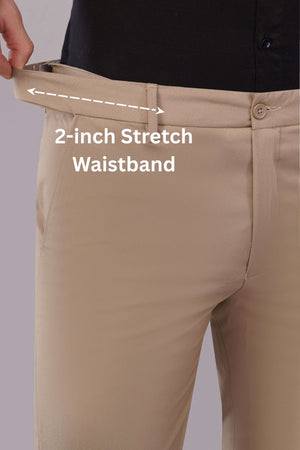 beige color flexiwaist pants with 2 inch stretch waistband