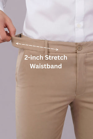 beige formal pants for men with 2 inch stretch waistband