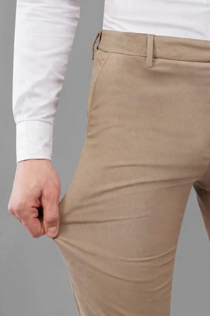 2 way lycra beige flexi waist stretch pant