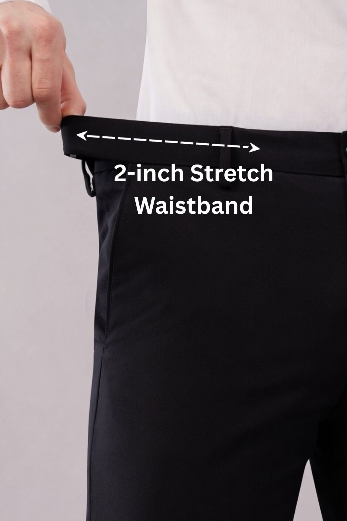 2 way jet black flexiwaist formal pants with 2 inch stretch waistband