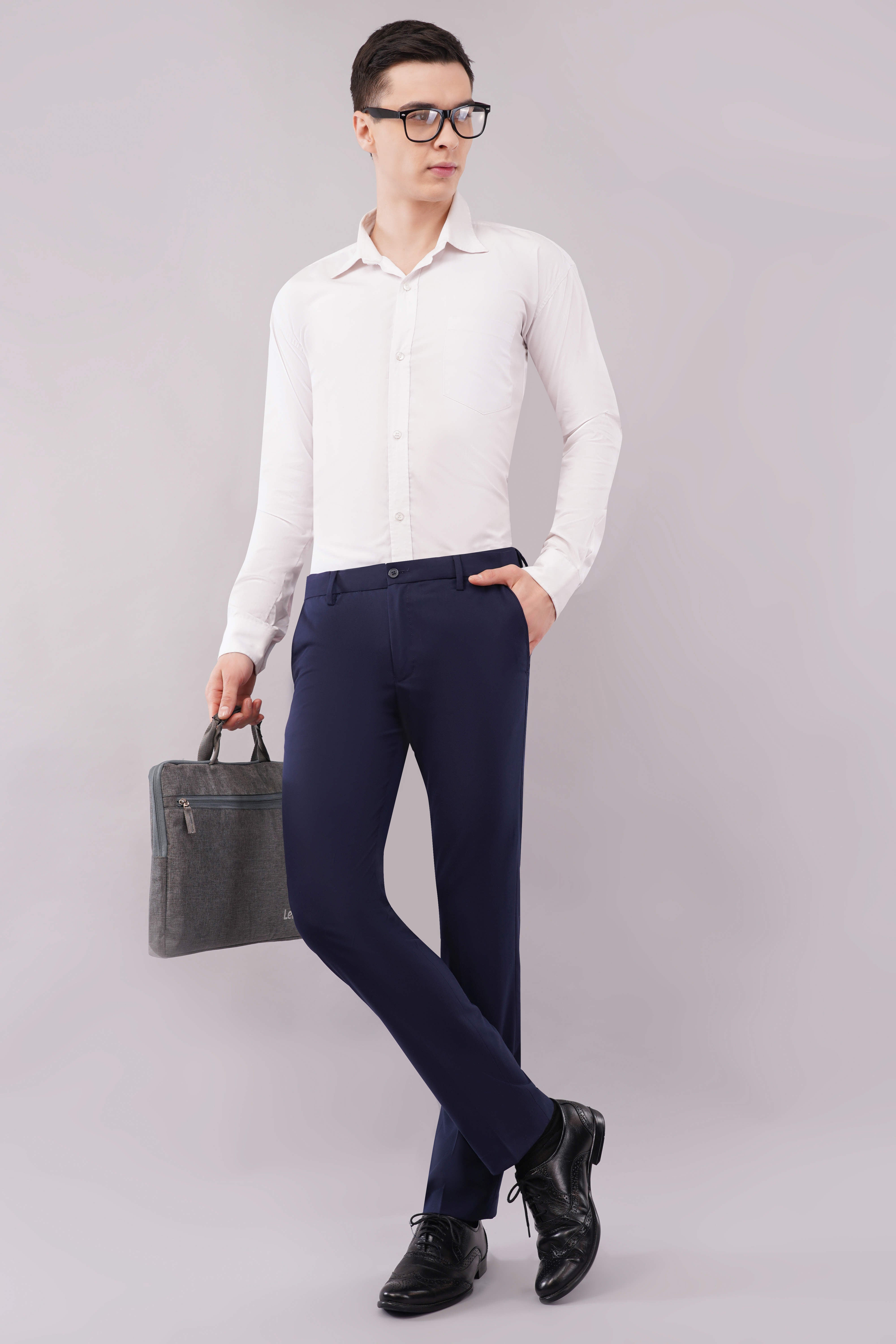 2 way navy blue color flexible and stretch formal pants