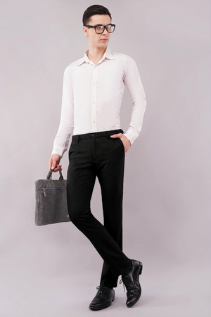 4 way flexi stretch jet black pants for men