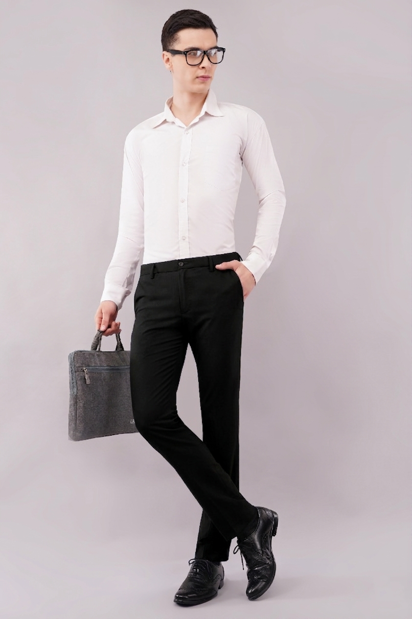 4 way flexi stretch jet black pants for men