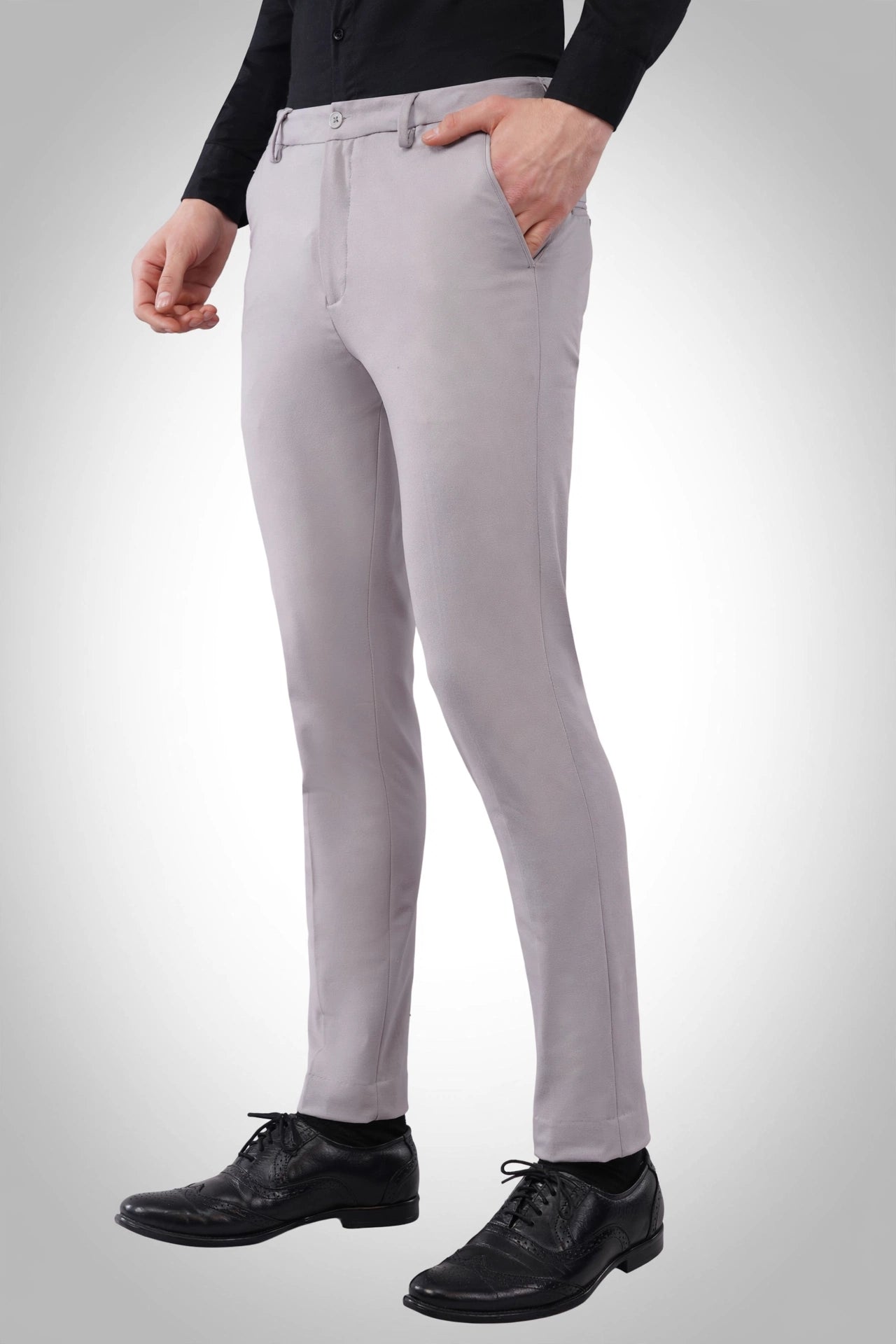 4 way grey ultra flexi waist pant for men