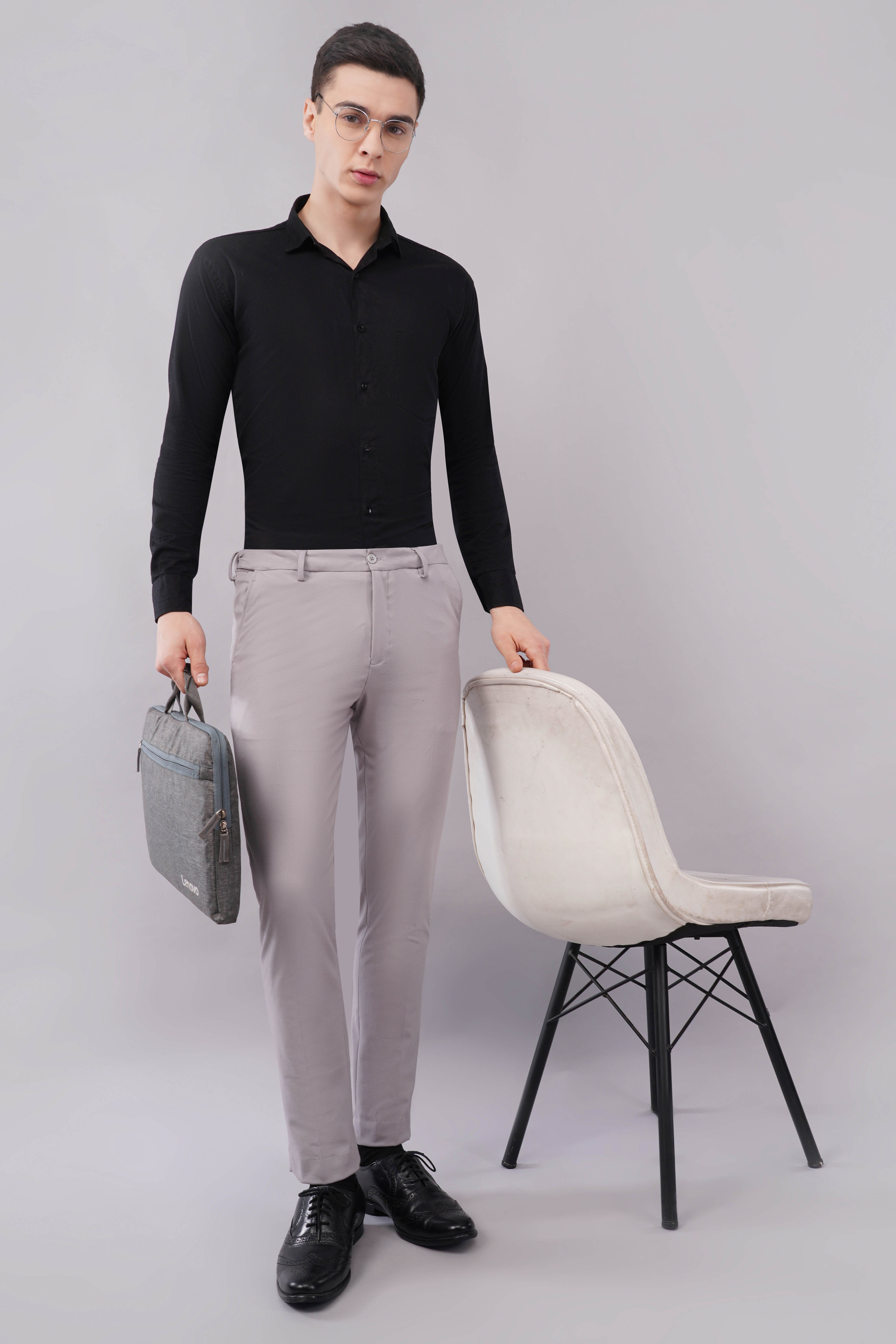 4 way stretch grey color formal trousers for men