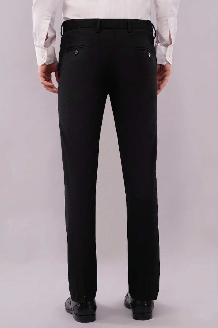 4 way jet black pants for men with stretchable waistband