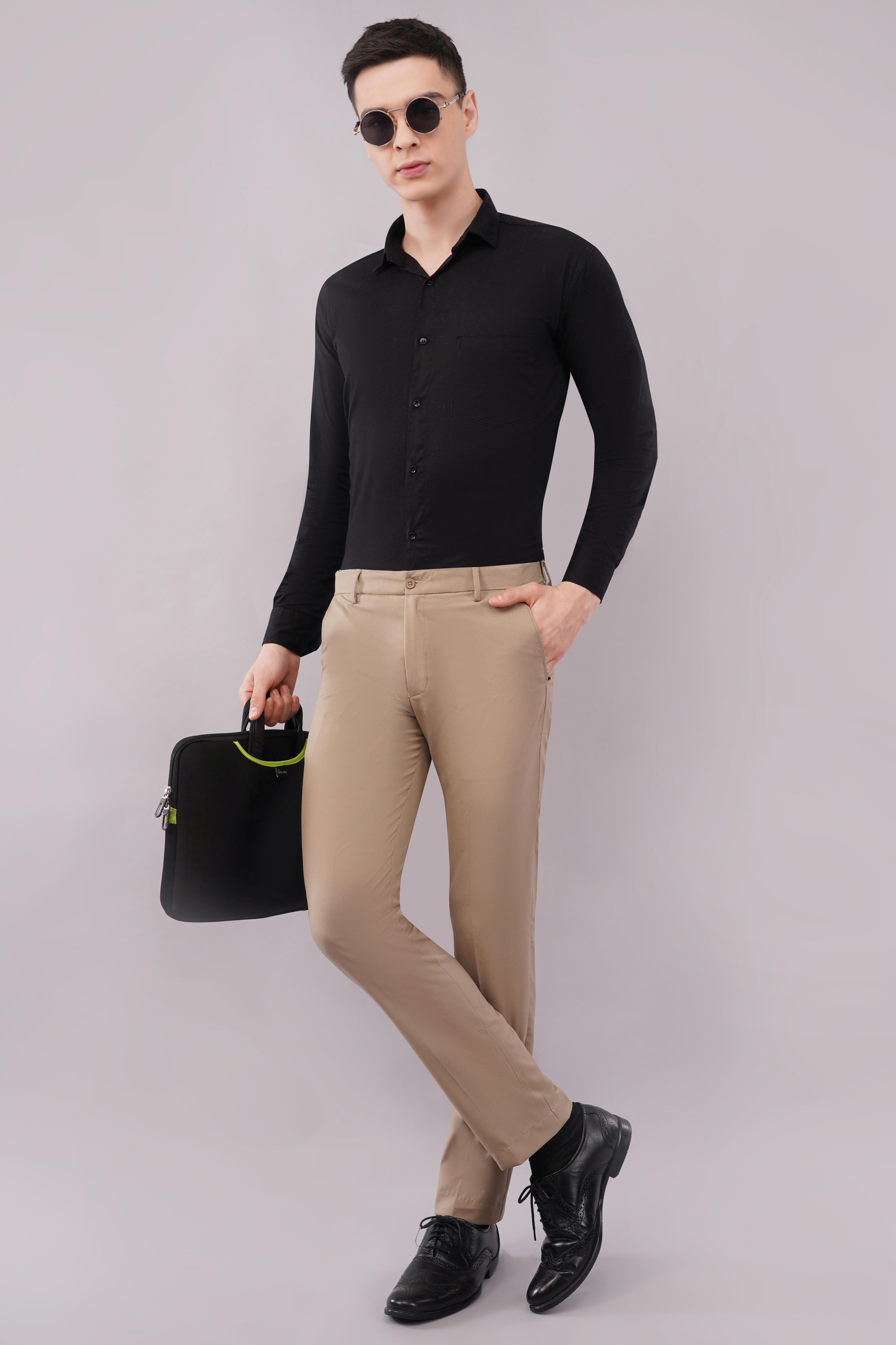 4 way khaki color ultra stretch pants for men 