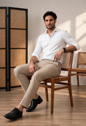 4 way beige flexi waist ultra stretch pant for men