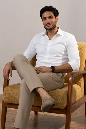 4 way beige flexi waist pant for men
