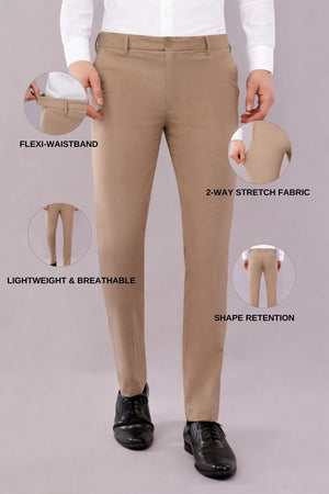 2 way beige color flexiwaist formal pants features