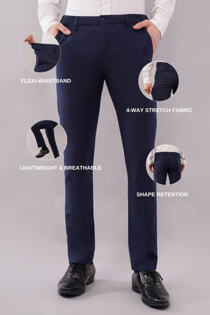 4 way blue color flexible formal pants features
