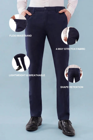 navy blue 4 way pant ultra stretch features