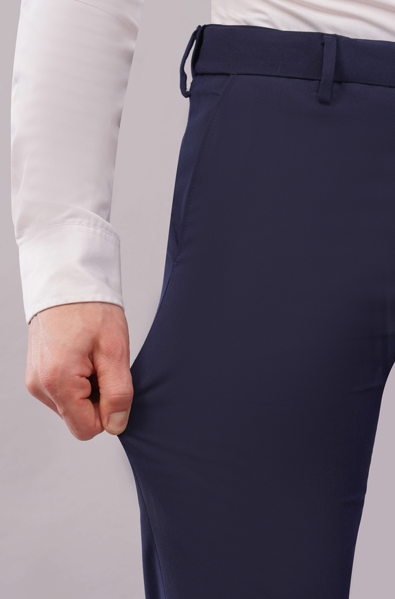 4 way navy blue flexiwaist pants for men