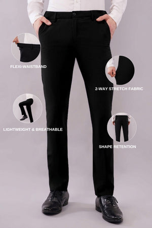 2 way flexiwaist black formal pants features