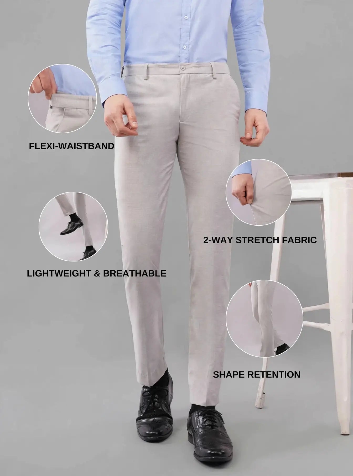 grey 2 way flexi waist stretchable trouser for men